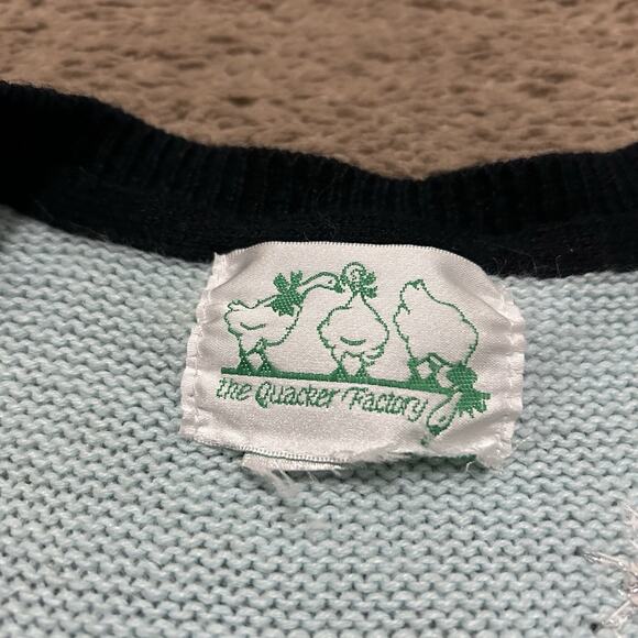 Quaker Factory Knit Christmas Cardigan Santa Angel Blue Black Size XL? *NO TAG - Picture 5 of 6